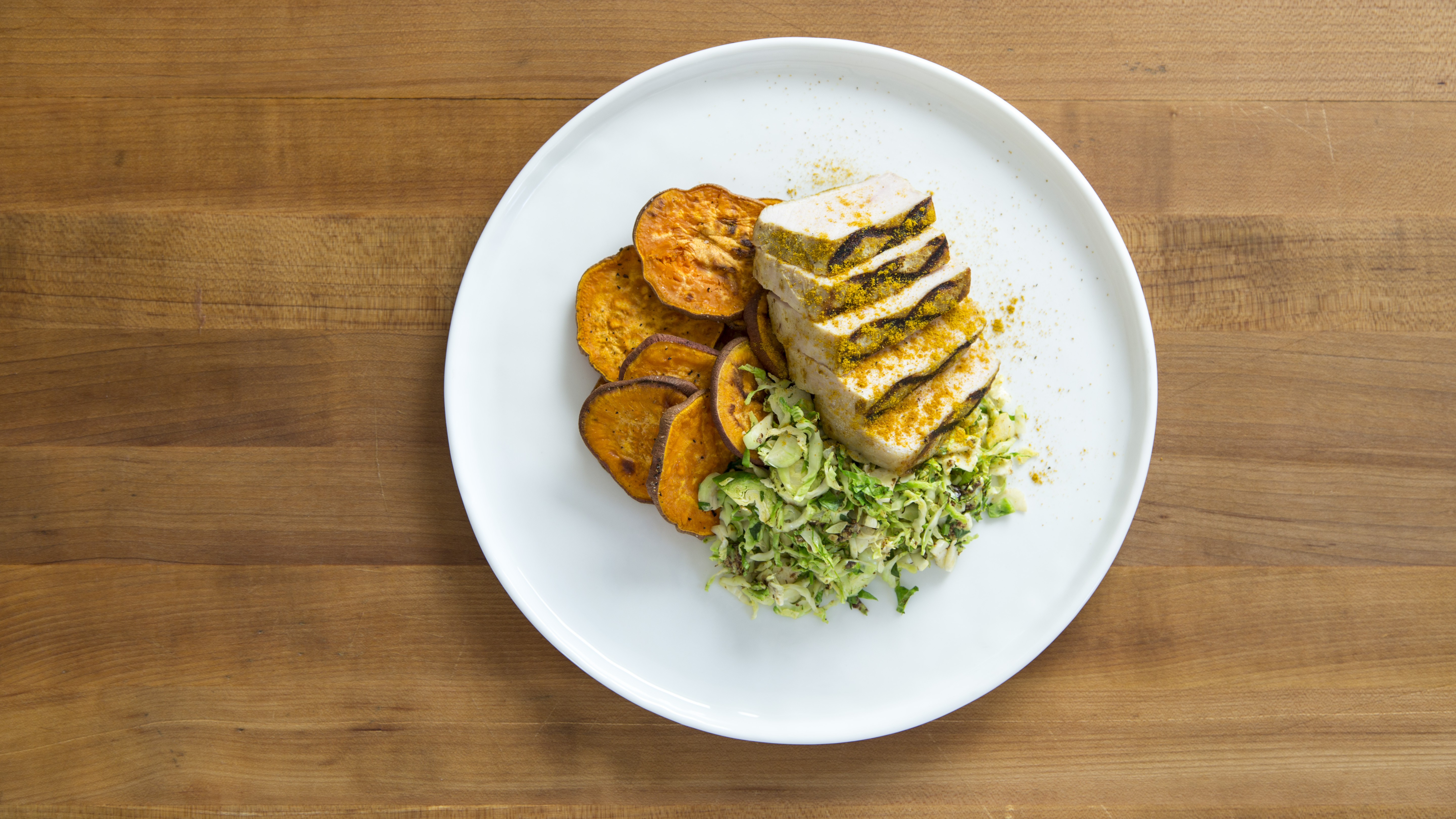 Batch-Cooked Pork Chops, Gingered Yams, and Brussels