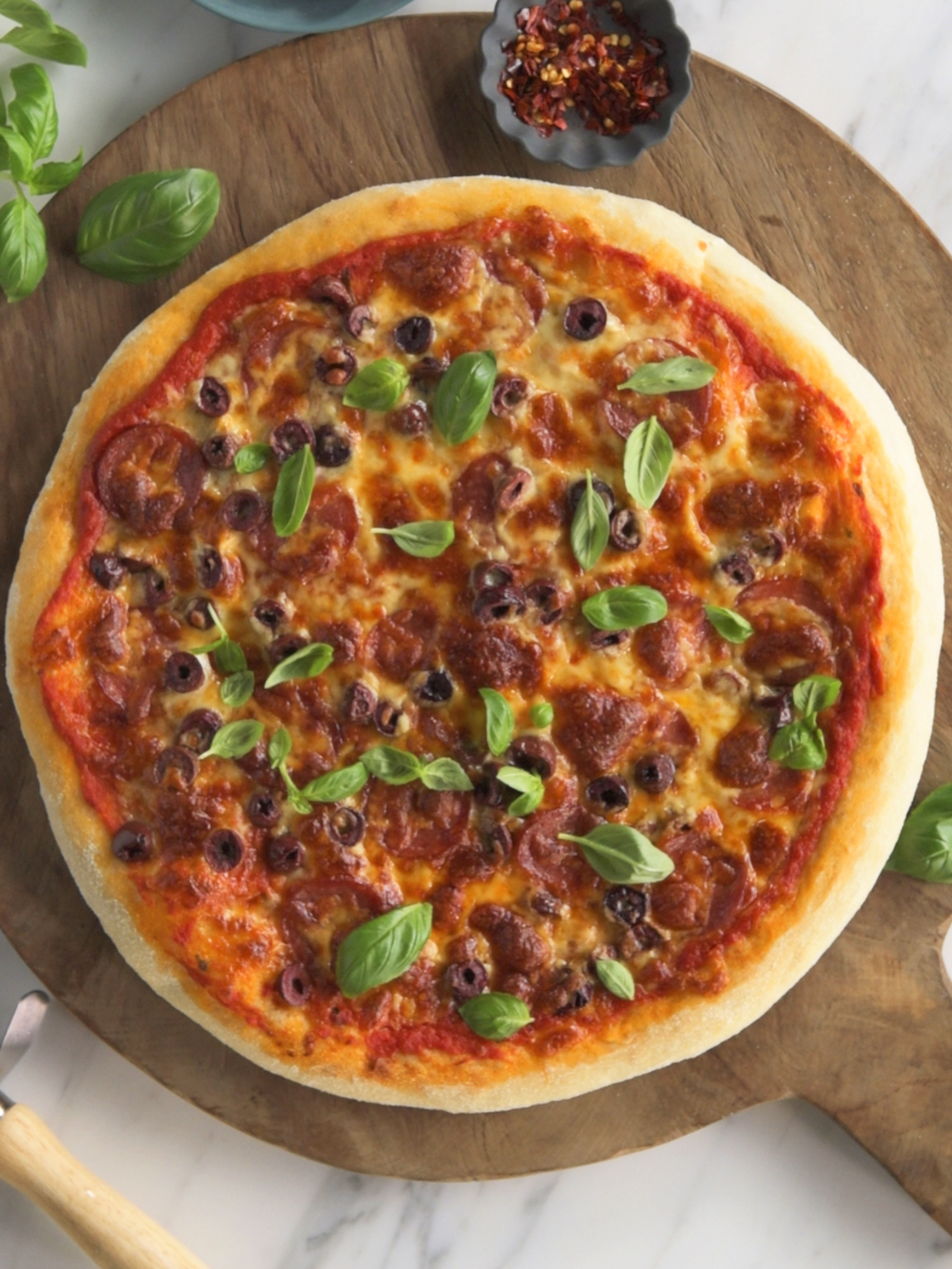 Salami and Olive Pizza