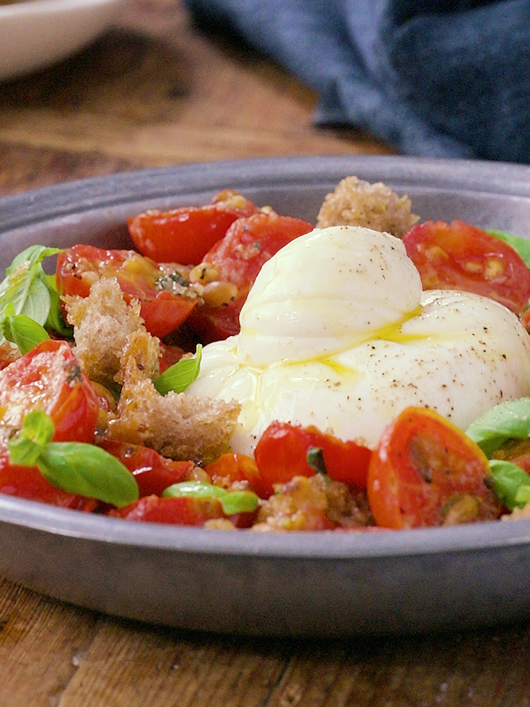 Roasted Tomato, Burrata and Bread Salad (Panzanella)