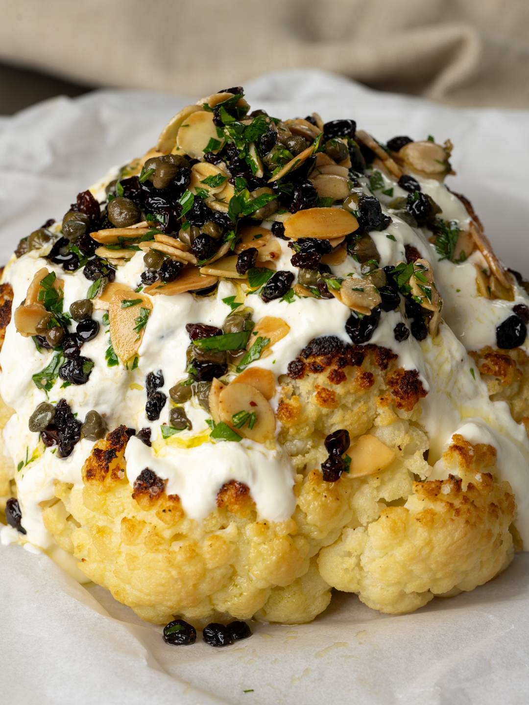 Air-Fried Whole Cauliflower with Yogurt and Almonds