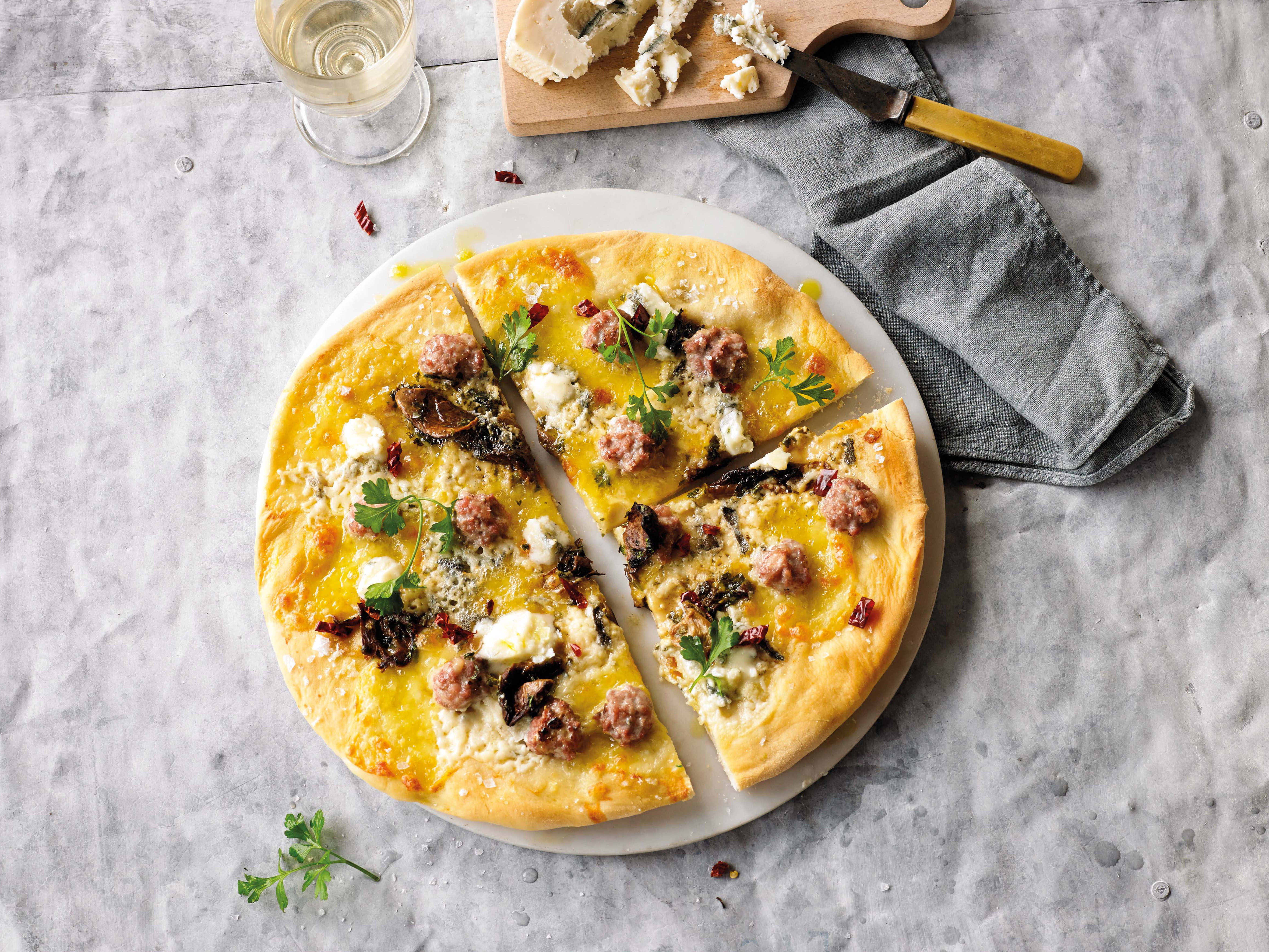 Italian Sausage, Porcini Mushroom and Gorgonzola Pizza