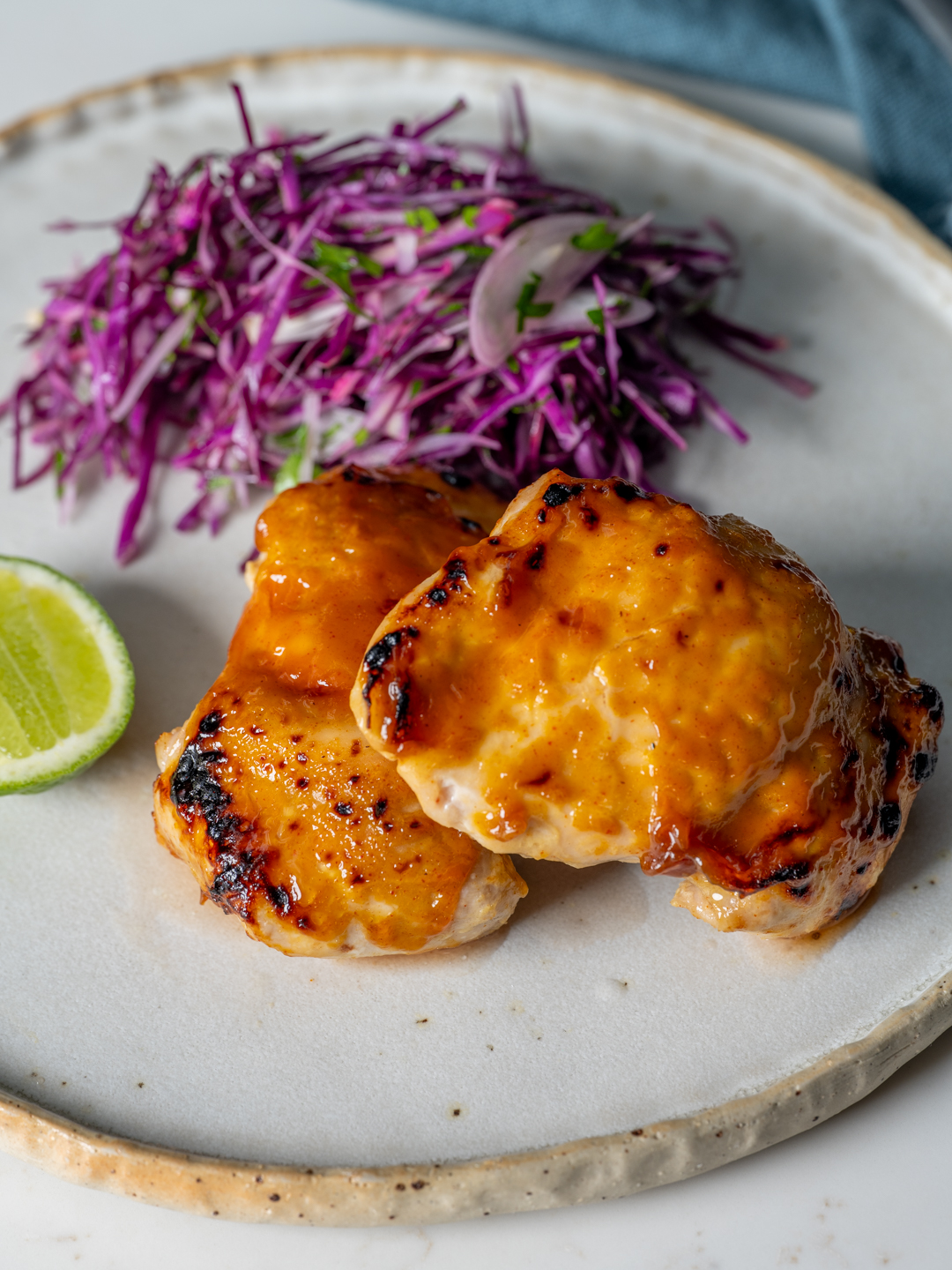 Chicken Thighs with Honey Mustard Glaze and Coleslaw 