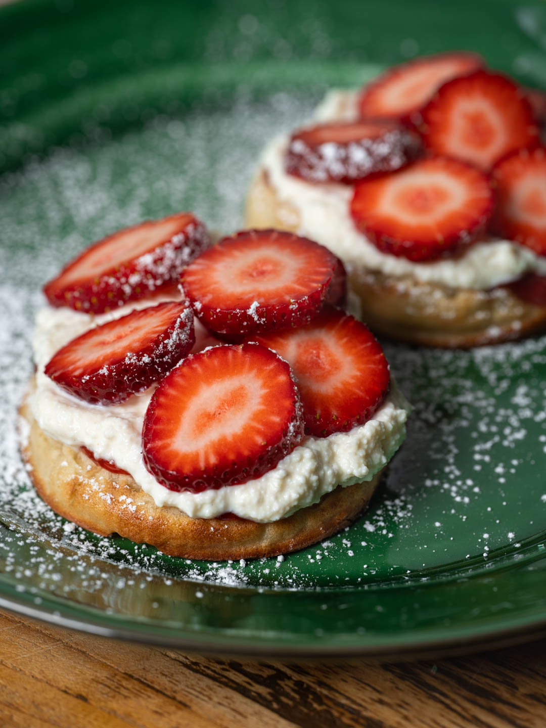 Crumpets with Strawberries and Whipped Cardamom Ricotta 