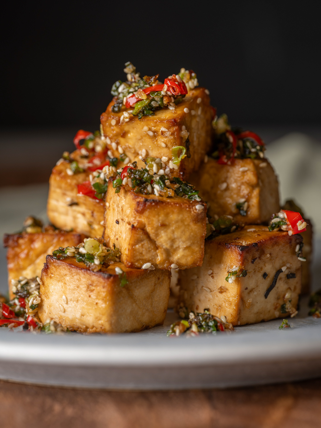 Air-Fried Salt and Pepper Tofu with Sizzling Sesame Oil