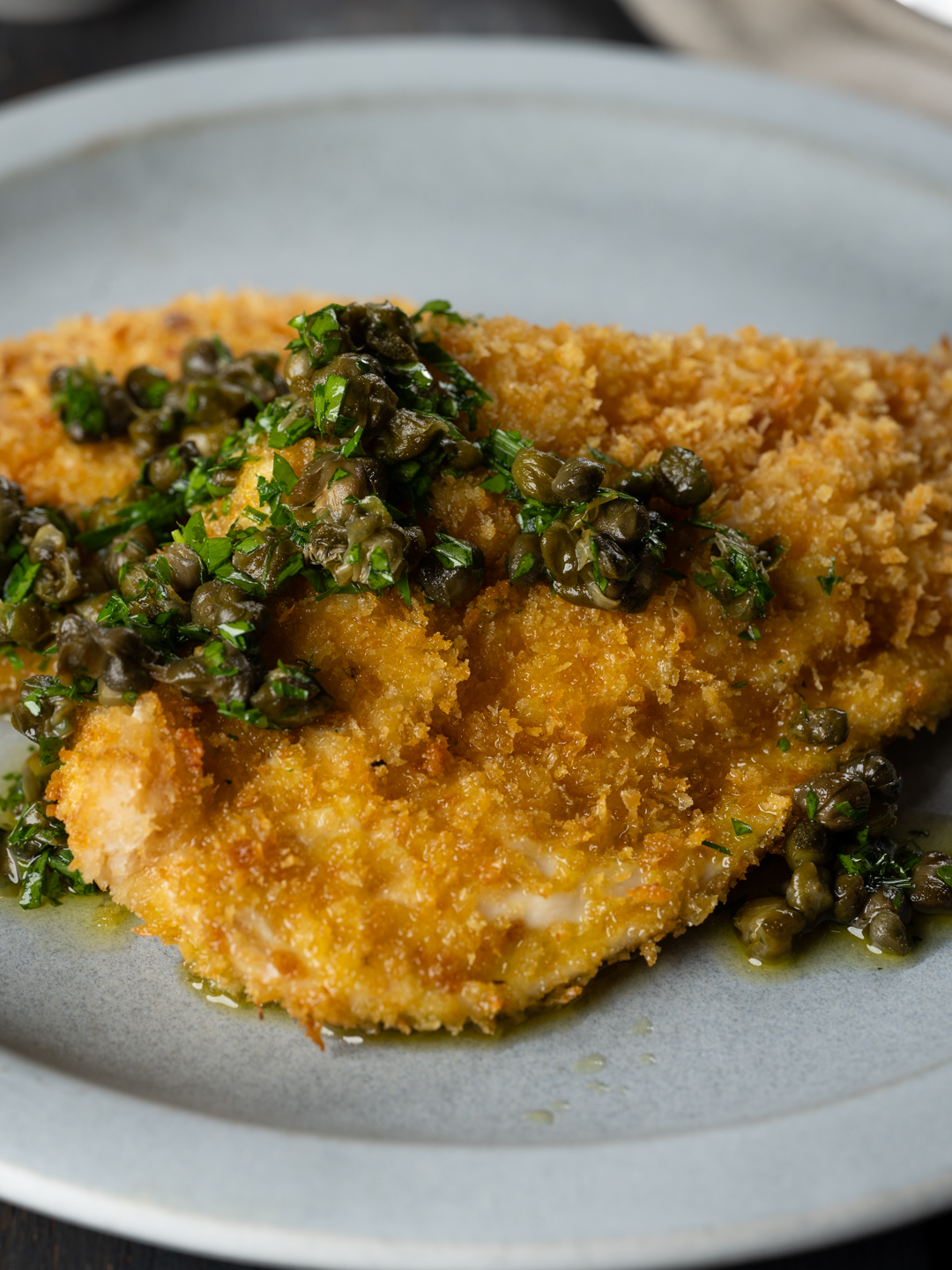 Air-Fried Chicken Schnitzel with Capers and Lemon