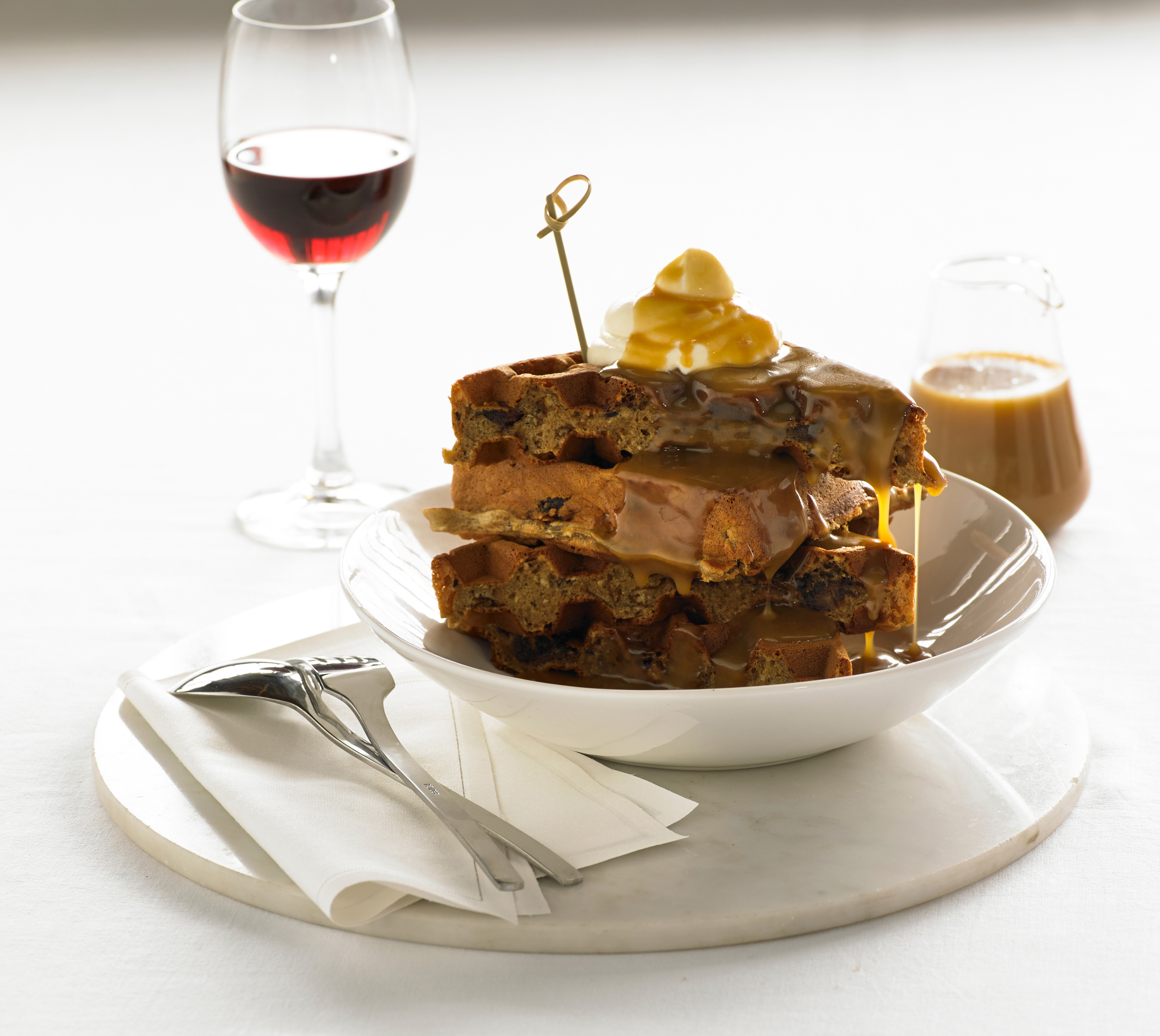 Sticky Date Waffles with Butterscotch Sauce