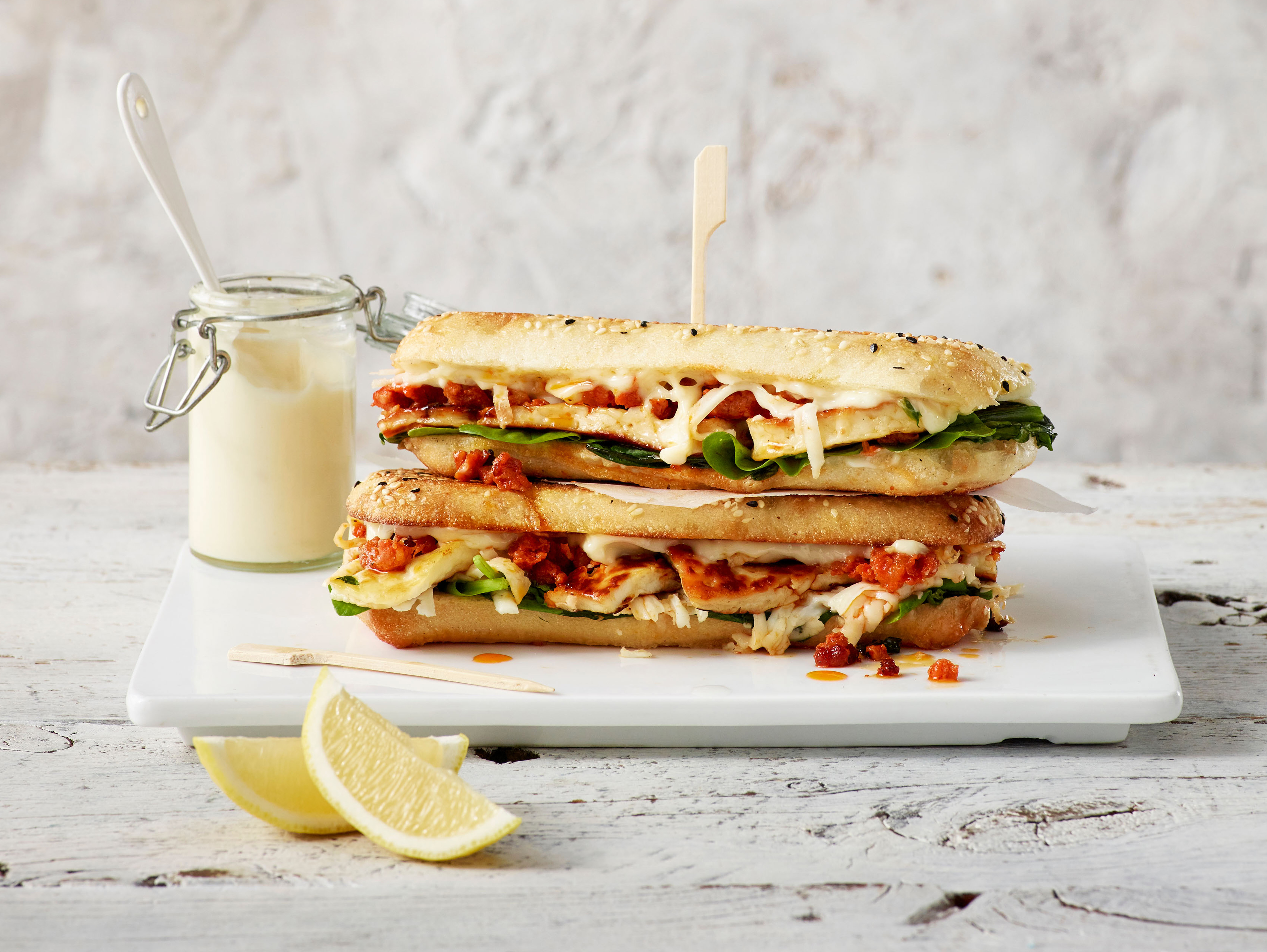 Chorizo, Haloumi and Spinach on Toasted Focaccia