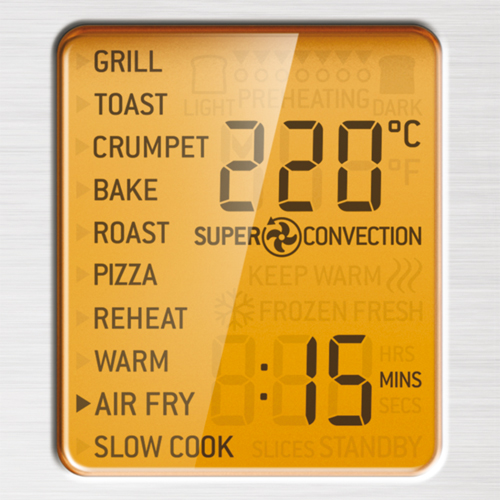 the smart oven air fry in brushed stainless steel LCD display