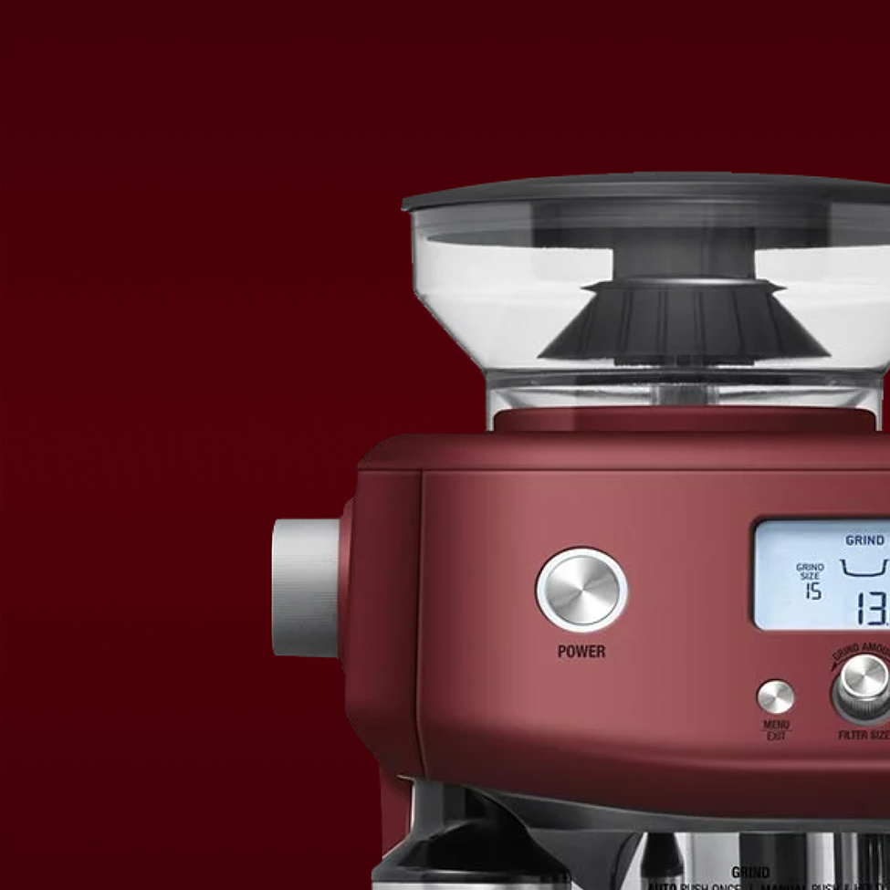Barista Express Impress espresso machine with red velvet cake finish