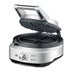 Angled view of opened waffle maker.