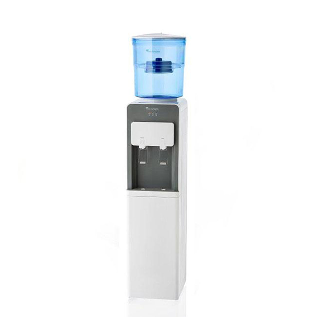 Floor Standing Water Cooler Water Filtration in White with water bottle