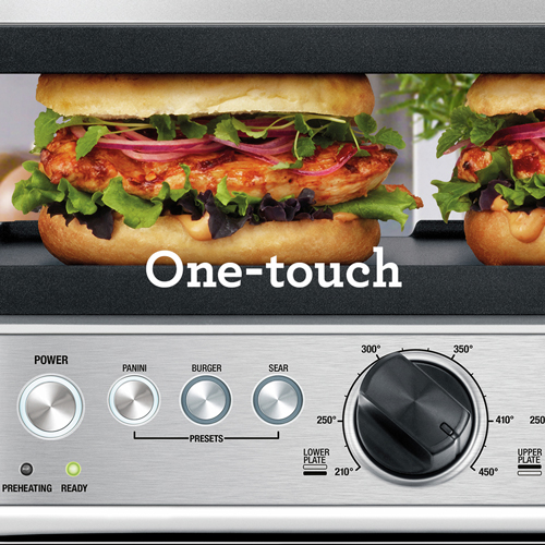 the BBQ & Press™ Grill Geborsteld roestvrij ONE-TOUCH-FUNCTIES