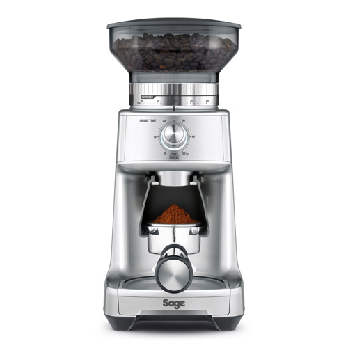 the Dose Control Pro Coffee Grinder in Silver precision electronic timer