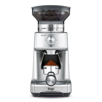 the Dose Control Pro Coffee Grinder in Silver precision electronic timer