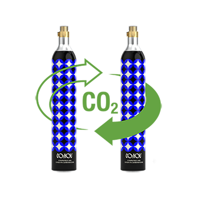 Two CO2 bottles circled by a green arrow