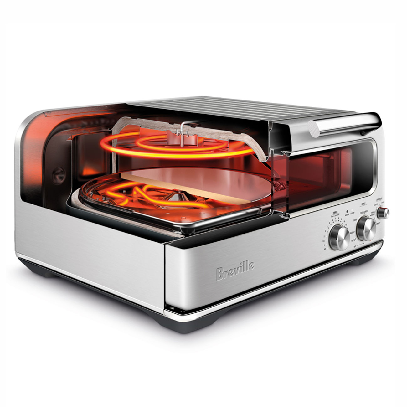 스마트 오븐™ 피자이올로에 내장되어있는 열선들이 보여진다.