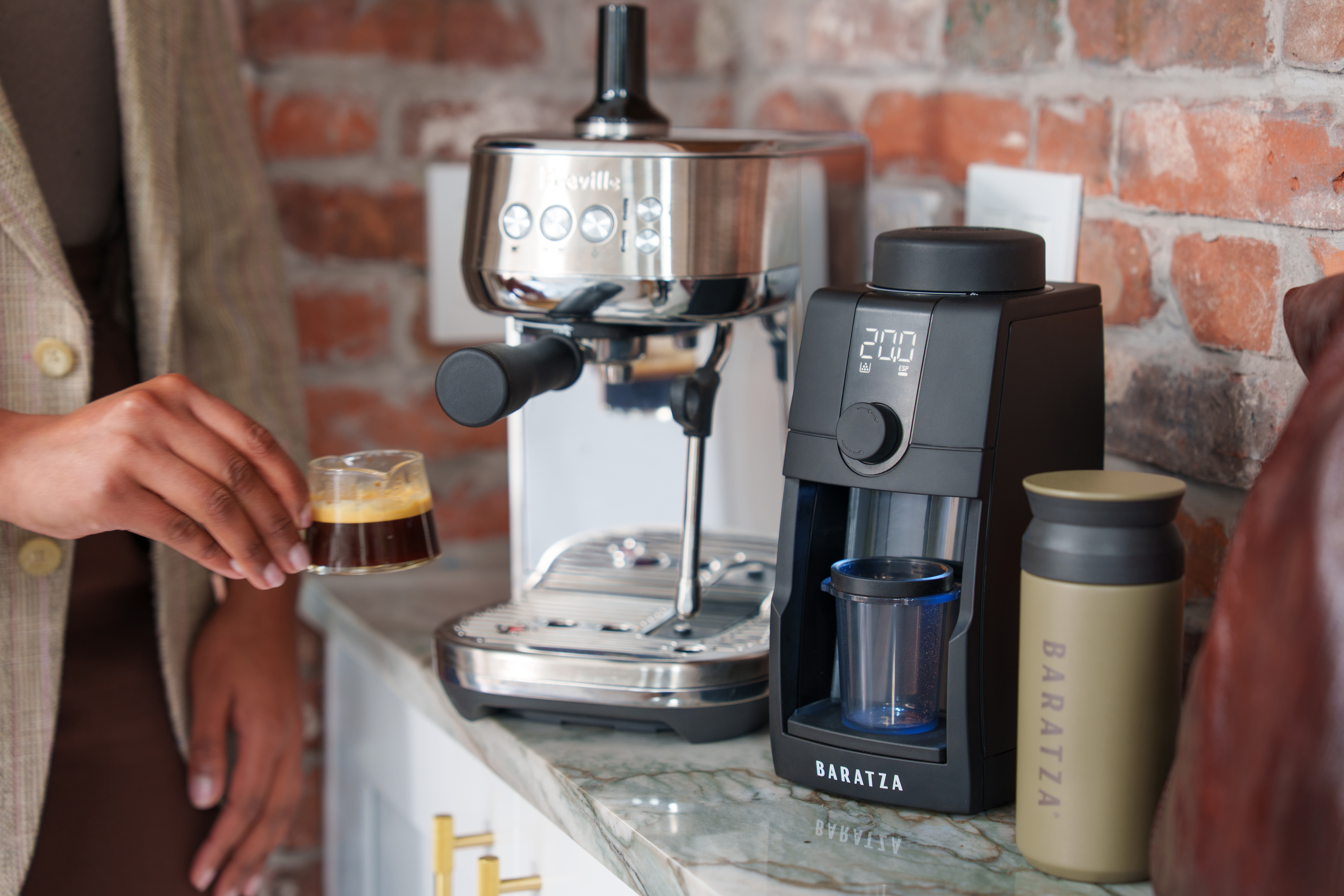 Baratza coffee grinder and a Bambino espresso machine.
