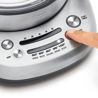 the Sage Smart Tea Infuser™ Compact Tea Maker in Glass kettle with brushed stainless steel base treat tea right