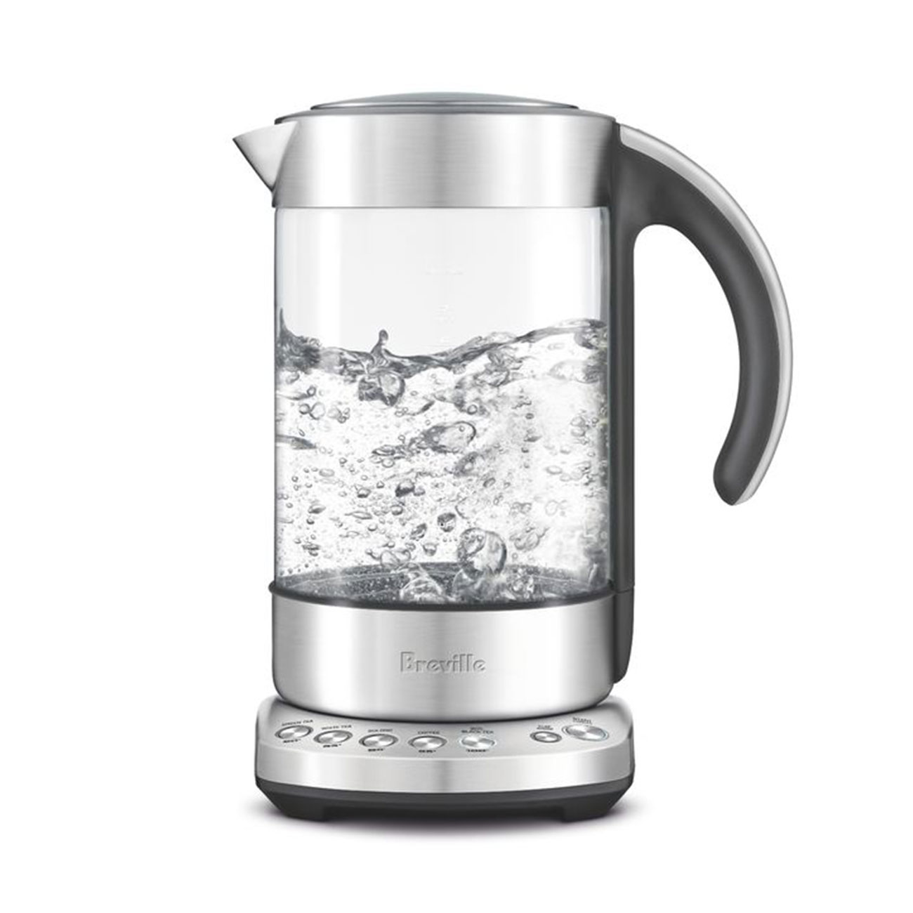 the Smart Kettle clear in brushed stainless steel boiling water
