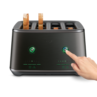 A hand reached out to press a button of the Eye Q™ Auto 2 Slice