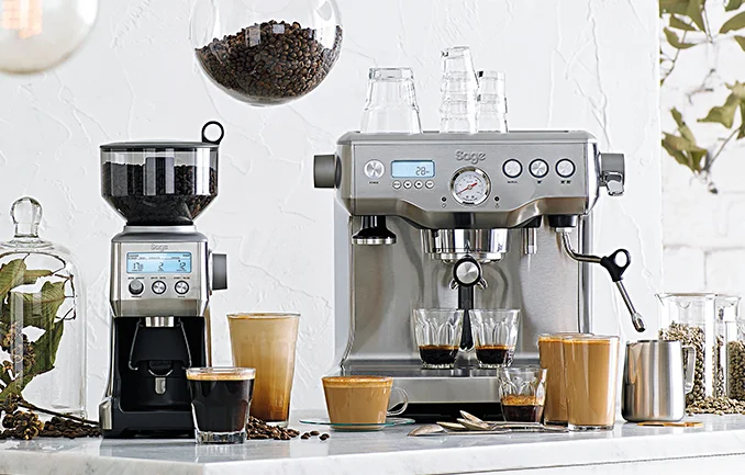 the Dynamic Duo™ on kitchen bench with latte glasses 