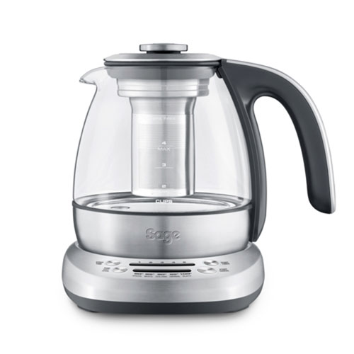 the Sage Smart Tea Infuser™ Compact Teekocher in Glaskanne mit einer Grundeinheit aus gebürstetem Edelstahl heißwasser boiler