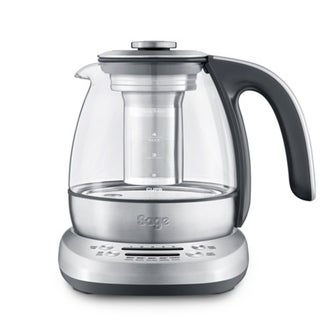 the Sage Smart Tea Infuser™ Compact Tea Maker in Glass kettle with brushed stainless steel base hot water boiler