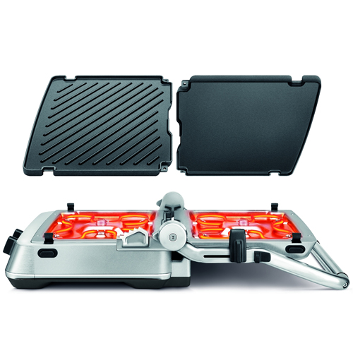 the BBQ and Press Grill in Brushed Stainless Steel with independent plate temperature control